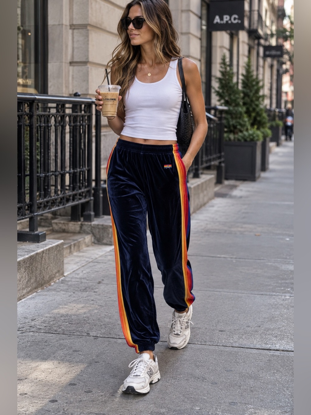 Aviator Nation Classic Velvet Sweatpants Rainbow 5-Stripe Velour Joggers